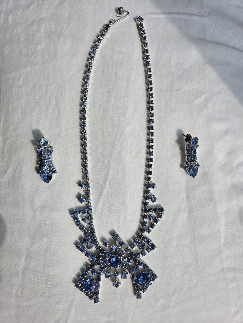 Silver-tone Blue Crystal Necklace and Earring Set